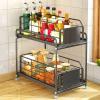 Spice Rack 2 Tier Large Capacity Drawer Spice Rack Crossborder Double Layer Undercounter Storage Rack Under Sink Storage Drawer Storage Rack for Kitchen Home (Black) view 4