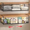 SHINEWON Expandable Under Cabinet Shelf, Extendable Under Shelf Storage with Removable Wire-Like Back for Pantry Cabinet, Laundry Room, Shoe Rack. (Black, 2 Pack, Interior: 5" H x 10" D) view 1
