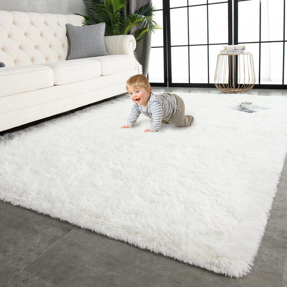 TWINNIS Super Soft Shaggy Rugs Fluffy Carpets 9x12 Feet, Indoor Modern Plush Area Rugs for Living Room Bedroom Kids Room Nursery Home Decor Fuzzy Rug, Cream White
