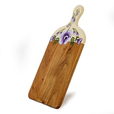 Acacia Wood Cutting Board for Kitchen  Large Wooden Decorative Hand Painted for Charcuterie Chopping Cheese bread and meat - With Handle (21 x 10 x 0.8 in) (Purple)