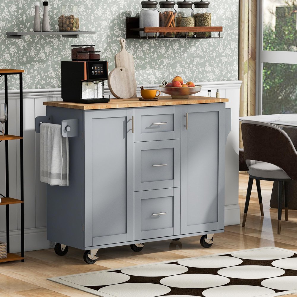 Doeqkue Kitchen Carts On Wheels with Storage, Portable Kitchen Island, 3 Drawers, 2 Sliding Out Shelves and Internal Storage Racks, Wheeled Kitchen Island with Spice Rack and Tower