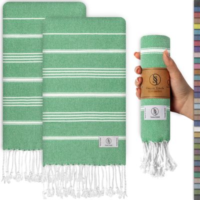 Ossano Decorative Turkish Hand Towels - Thin & Quick Dry - Set of 2 (30" x 18") - for Kitchen & Bathroom - Multifunctional as - Bath Hand Towels for Bathroom, Powder Room Towel - Sea Green