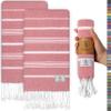 Ossano Decorative Turkish Hand Towels - Thin & Cute - Set of 2 (30" x 18") - for Kitchen & Powder Room - Multifunctional as - Western Hand Towels, Bathroom Hand Towel, Kitchen Dish Cloths - Coral view 1
