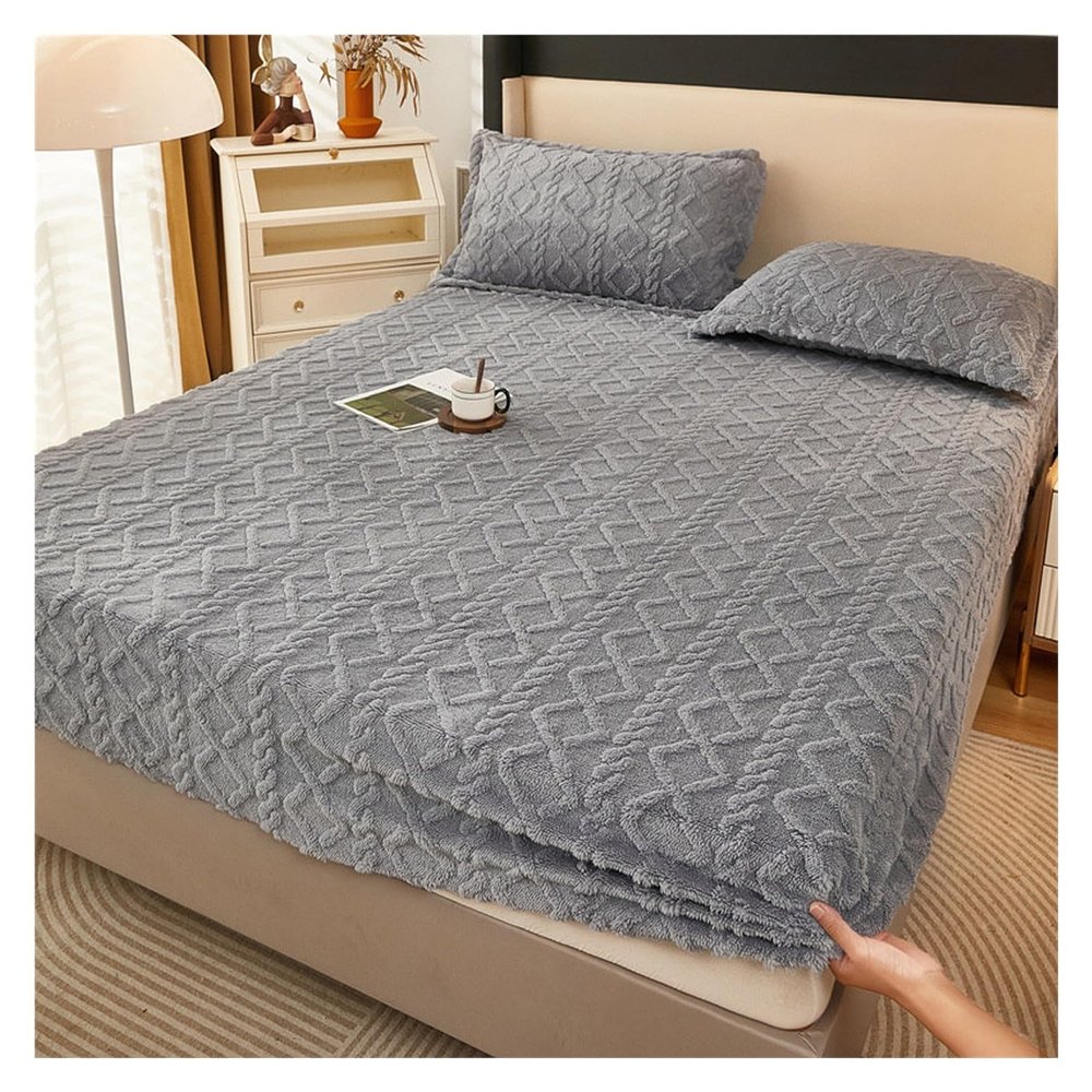 ZGSYH Luxury Mattress Covers,2024 Ultra Soft Jacquard Fabric Breathable Noiseless Mattress Pad Covers,Ftted Sheet for Double/King Size Bed (Color : Gray, Size : 180x200cm)