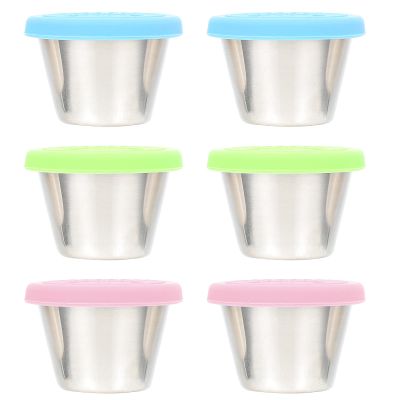 Garneck 6 Pack Reusable Steel Sauce Cup Leakproof Dipping Sauce Cups Silicone Lid Perfect for Condiment Containers