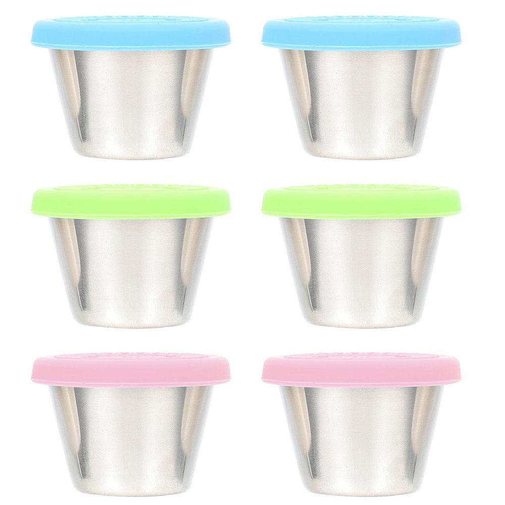 Garneck 6 Pack Reusable Steel Sauce Cup Leakproof Dipping Sauce Cups Silicone Lid Perfect for Condiment Containers