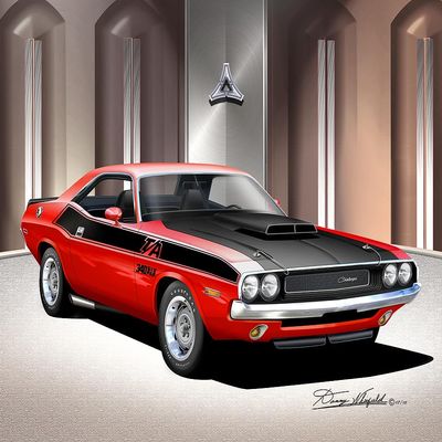 1970 Challenger TA | Fine Art Prints By Danny Whitfield | Comes in 6 different exterior colors (24 x 24, BRIGHT RED)