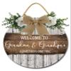 FemiaD Welcome Sign Grandma & Grandpa's House Wood Sign 11inch Round Wood Door Hanging Plaque Decor, Home Farmhouse Rustic Wreath Door Decor for Home view 1