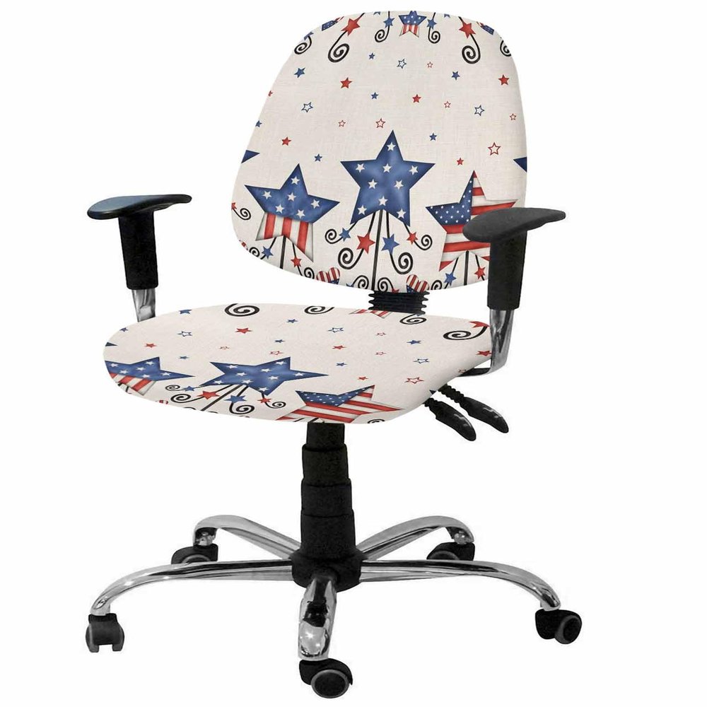 AMZRicher Stars Freedom Patriotic Office Chair Cover Stretchable Computer Chair Seat Cover Backrest Slipcovers, Stretchable Rotating Desk Chair Seat Cushion Split Protectors Veterans Memorial Day