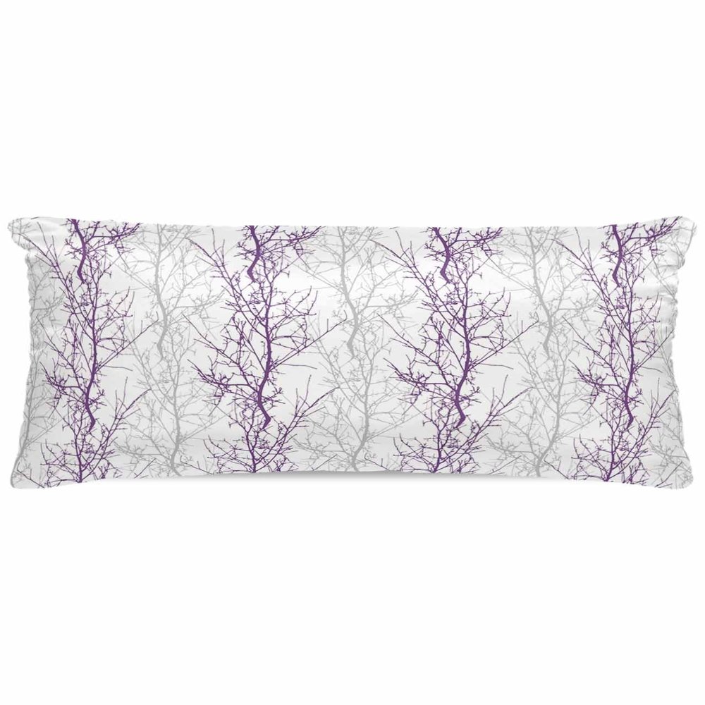 Abstract Style King Pillow Cases, Tree Branches Gray and Purple Gradient Satin Pillow Case Cover with Smooth Hidden Zipper Closure, Soft Throw Pillow Covers Cases for Home Decoration 20 X 40 Inches