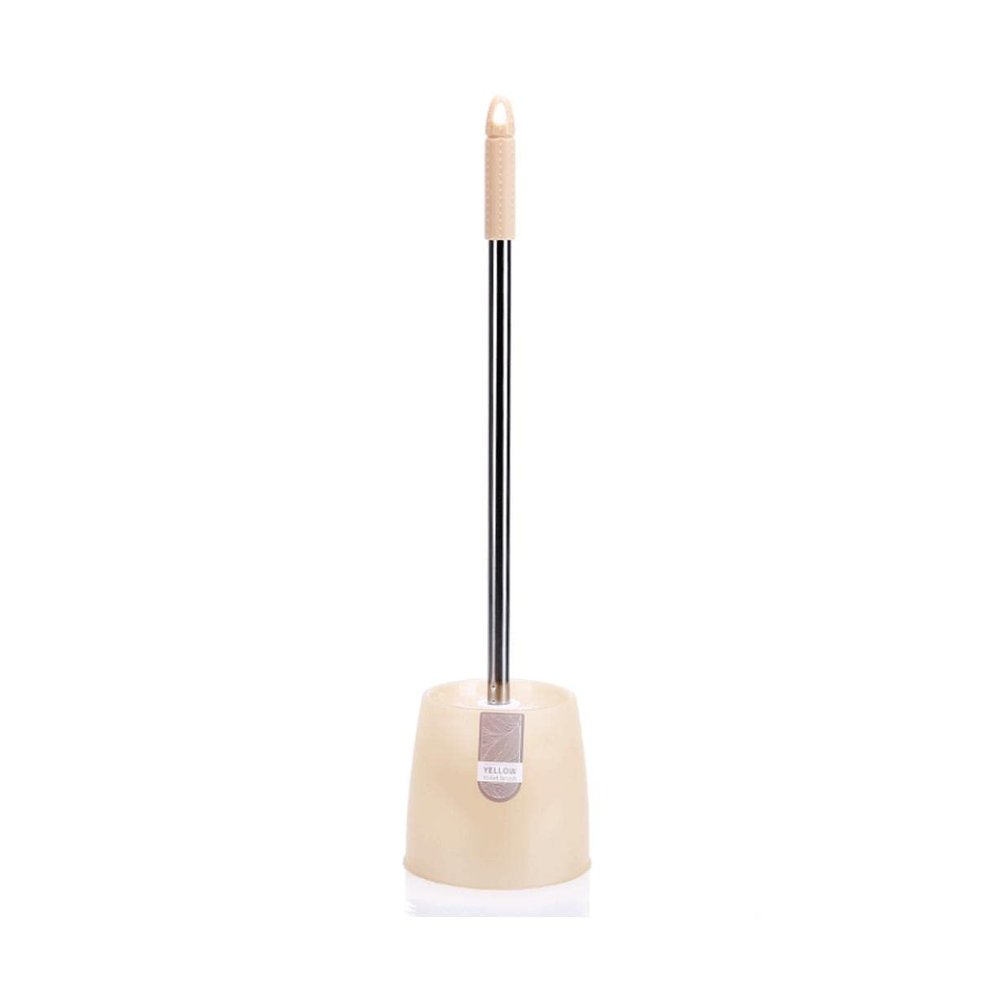 SUREK Soft Plastic Toilet Brush Floor Standing Toilet Brush and Holder Compact Size Toilet Brush and Holder Set for Bathroom Storage Reusable, Beige