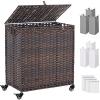 Laundry Hamper with Wheels&Lid, 50.2 Gallons(190L) Rolling Laundry Basket with Wheels, 3-Section Laundry Hamper, Handwoven Rattan Clothes Hamper with 6 Removable Liner& 3 Mesh Laundry Bags, Brown view 1