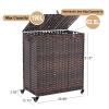 Laundry Hamper with Wheels&Lid, 50.2 Gallons(190L) Rolling Laundry Basket with Wheels, 3-Section Laundry Hamper, Handwoven Rattan Clothes Hamper with 6 Removable Liner& 3 Mesh Laundry Bags, Brown view 4