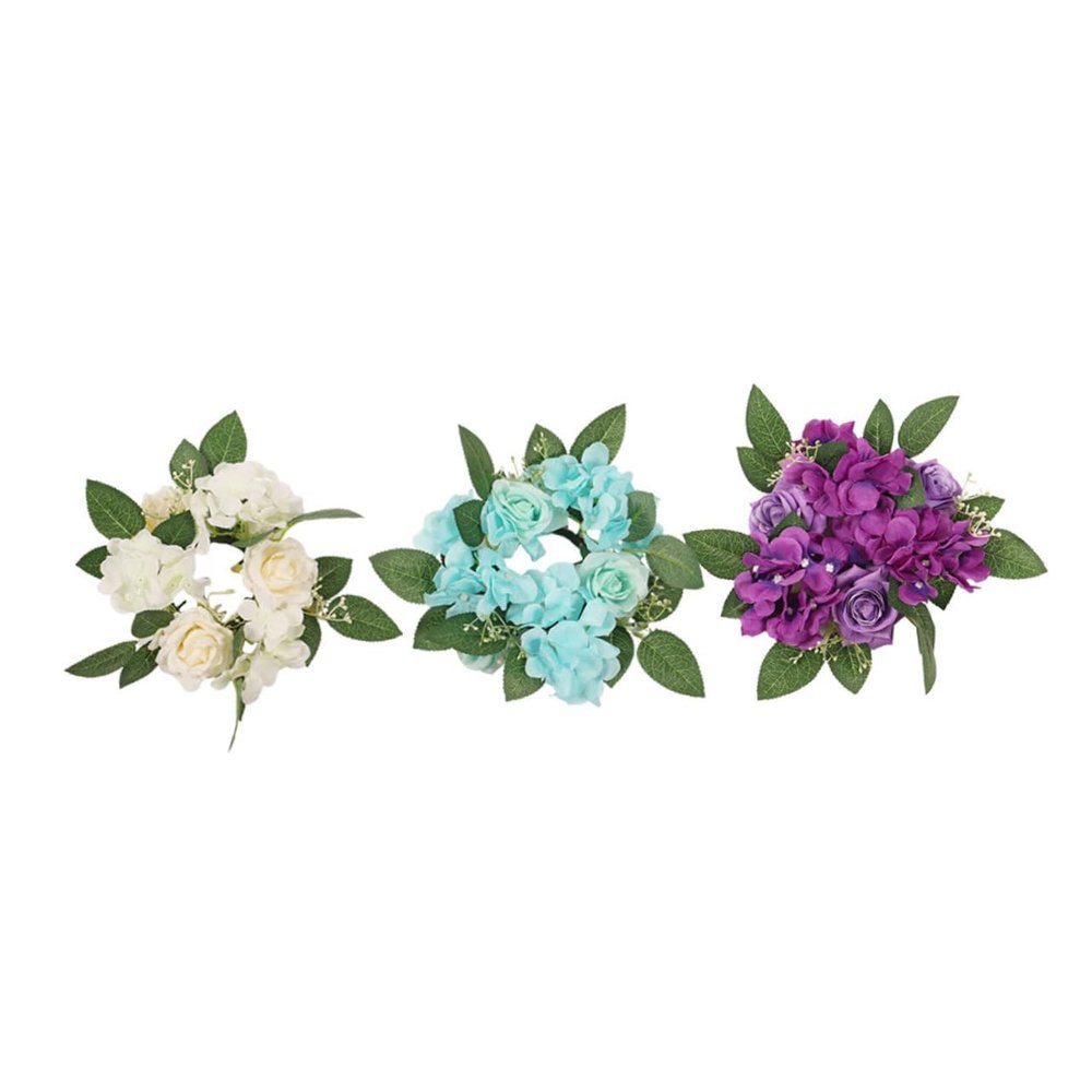 GRIRIW Candle Ring Wreaths Rose Buds Artificial Flowers Wedding Centerpiece Floral Candle Rings for Party Decorations