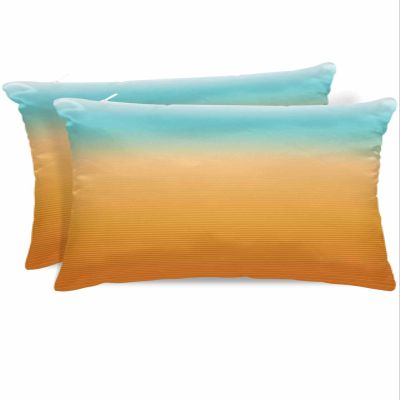 Wotrend Gradient Queen Pillow Cases Set of 2, Teal Orange Omber Stripe Satin Pillow Case Cover with Smooth Hidden Zipper Closure, Soft Throw Pillow Covers Cases for Home Decoration 20 X 30 Inches