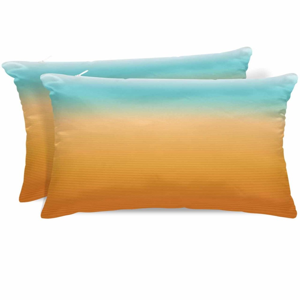 Wotrend Gradient Queen Pillow Cases Set of 2, Teal Orange Omber Stripe Satin Pillow Case Cover with Smooth Hidden Zipper Closure, Soft Throw Pillow Covers Cases for Home Decoration 20 X 30 Inches