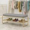 TRUNXUCL Iron Frame Shoe Bench, 2 Tier Shoe Rack with Soft Cushion, Multifunctional Bedside Stool Furniture, for Living Room, Hallway, Clothing Store, Load Capacity 200kg/440lb (Color : Gray+Gold, S view 1