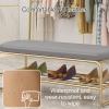 TRUNXUCL Iron Frame Shoe Bench, 2 Tier Shoe Rack with Soft Cushion, Multifunctional Bedside Stool Furniture, for Living Room, Hallway, Clothing Store, Load Capacity 200kg/440lb (Color : Gray+Gold, S view 2