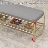 TRUNXUCL Iron Frame Shoe Bench, 2 Tier Shoe Rack with Soft Cushion, Multifunctional Bedside Stool Furniture, for Living Room, Hallway, Clothing Store, Load Capacity 200kg/440lb (Color : Gray+Gold, S view 3