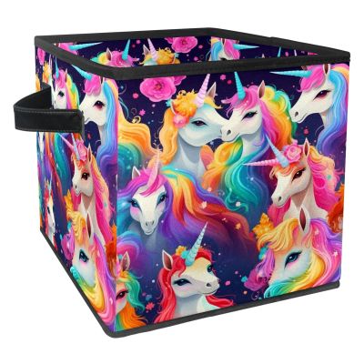 ZHANGYWFS Storage Bins Boxes Oxford with Cardboard Large Capacity Foldable Clothes Table Cute Aesthetic Underwear Cubby Infant Laundry Totes Replacement Multipurpose Basket Organizer Unicorn, Various