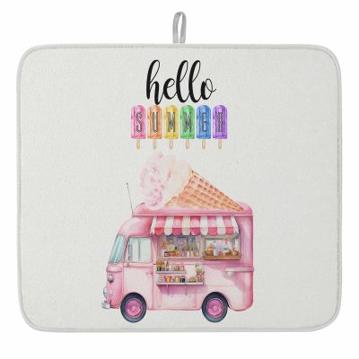 Pink Ice Cream Dish Drying Mat for Kitchen Counter, Absorbent Reversible Dish Drainer Rack Mats for Coffee Bar Mats 16''x18'' 1 PCS Watercolor Summer Watercolor Car