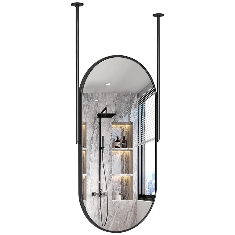 DMCHENGMA Ceiling Mounted Mirror Bathroom Mirror, with Oval Black Metal Frame and Double Ceiling Rods - Boom can be Customizable, HD Vanity Makeup Mirror for Ceiling Hanging Mirror (Size : 50x60cm)