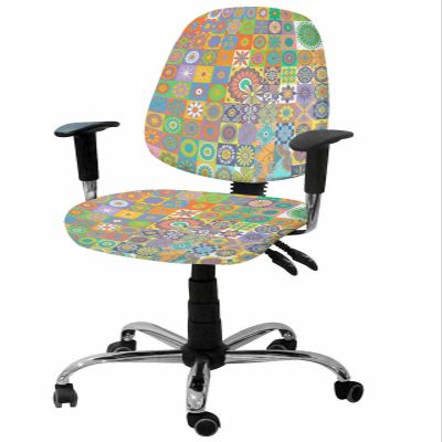 Geometric Boho Flower Office Chair Cover Stretchable Computer Chair Seat Cover Backrest Slipcovers, Stretchable Rotating Desk Chair Seat Cushion Split Protectors Tribal Ethnic Bohemian Colorful