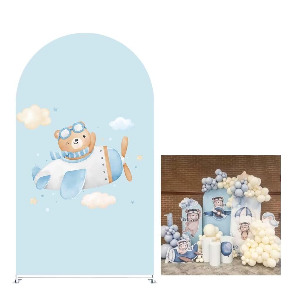 Aerdce Light Blue Arched Backdrop Cover Chiara Backdrop Bear Airplane Arch Stand Cover for Baby Shower Birthday Party Decoration(Only Cover), Lx-gx-2335, LXGX-2335-220x120cm