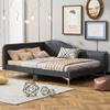 SOFTSEA Full Size Upholstered Daybed, Mid Century Daybed with One Arm & Back for Living Room, Bedroom, Guest Room, Heavy-Duty Slat Support, Grey view 4