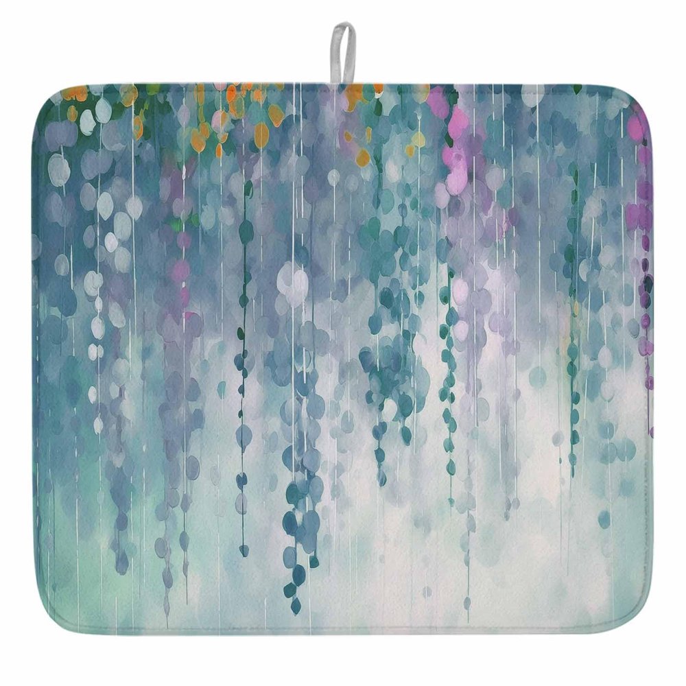Green Abstract Flower Dish Drying Mat for Kitchen Counter, Absorbent Reversible Dish Drainer Rack Mats for Coffee Bar Mats 16''x18'' 1 PCS Modern Painting Graffiti Art