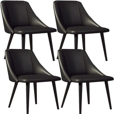 ELEFOCUS Set of 4 Living Room Side Chairs with Soft Pu Leather Cover Cushion Seat and Carbon Steel Legs Lounge Counter Chairs(Size:Black feet,Color:Black)