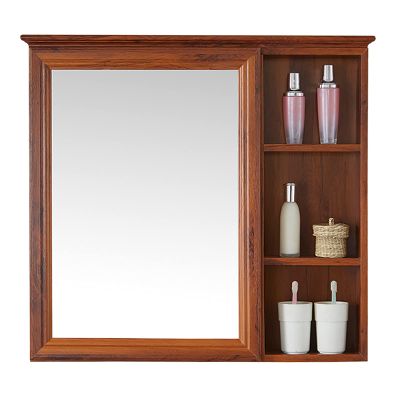 Bathroom Wall Mirror Cabinet Waterproof Storage Mirror Cabinet Single Mirrored Door Wall Mounted for Makeup (Brown 60 * 68 * 13 cm)
