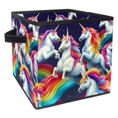 ZHANGYWFS Storage Boxes Bins Fabric Leather Handle Cube Collapsible Clutter Table Open Ideas Pocketbook Nursery Toddler Laundry Decorative Changing Versatile Basket Organizer Unicorn