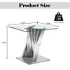 22" Silver End Table Small Table with Mirrored Stainless Steel Pedestal & Tempered Glass, Luxury Side Table Nightstand Modern Accent Table for Living Room Bedroom view 2