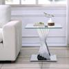22" Silver End Table Small Table with Mirrored Stainless Steel Pedestal & Tempered Glass, Luxury Side Table Nightstand Modern Accent Table for Living Room Bedroom view 3