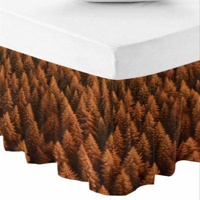 RisQiten Burnt Orange Forest Bed Skirt Cal King Size 16 Inch Drop, Elastic Bedskirt Dust Ruffle for Cal King Bed, Modern Pine Trees Mysterious Art Wrap Around Bed Skirts Pleated Bed Frame Cover