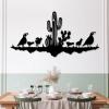 Metal Wall Art, Southwest Sonoran Desert Metal Wall Art, Southwestern Desert Scene Wall Art, Western Metal Cactus Wall Art, Quail Family In Desert Flat, Metal Cactus Yard Art, Patio And Garden Decor (15"x30"|38x76cm, Silver) view 3