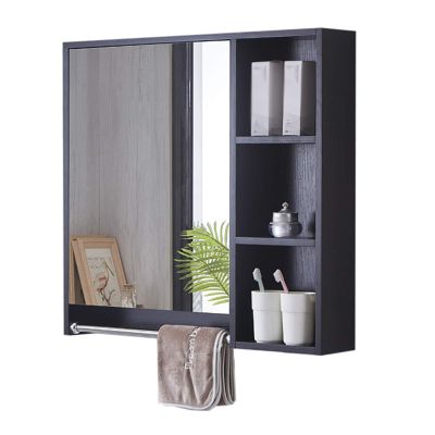 Bathroom Mirror Cabinet Wall-Mounted Vanity Mirror with Towel Rack Storage Cupboard Bath Cabinet Modern Simplicity (Black 68 * 70 * 13 cm)