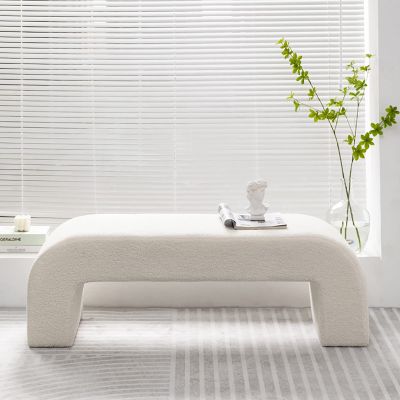 FUYAO Modern Velvet Bench,Rectangular Coffee Table,Fuzzy Sherpa Upholstered Ottoman Bench,Faux Fur Entryway Bench Footrest for Bedroom Hallway end of Bed Bench