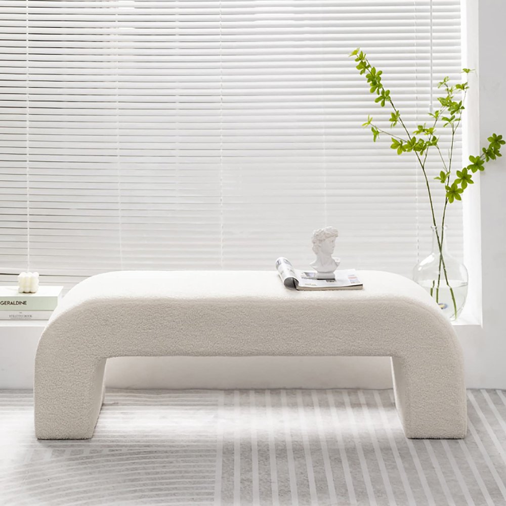 FUYAO Modern Velvet Bench,Rectangular Coffee Table,Fuzzy Sherpa Upholstered Ottoman Bench,Faux Fur Entryway Bench Footrest for Bedroom Hallway end of Bed Bench