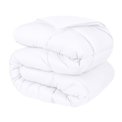 BLUENILEMILLS Brushed Microfiber Comforter, Down Alternative Bedding, Medium Weight, Ultra-Soft Bed Cover, Plush Duvet Insert, Oversized Blanket, Box Quilt, Reversible Comforter, Full/Queen, White