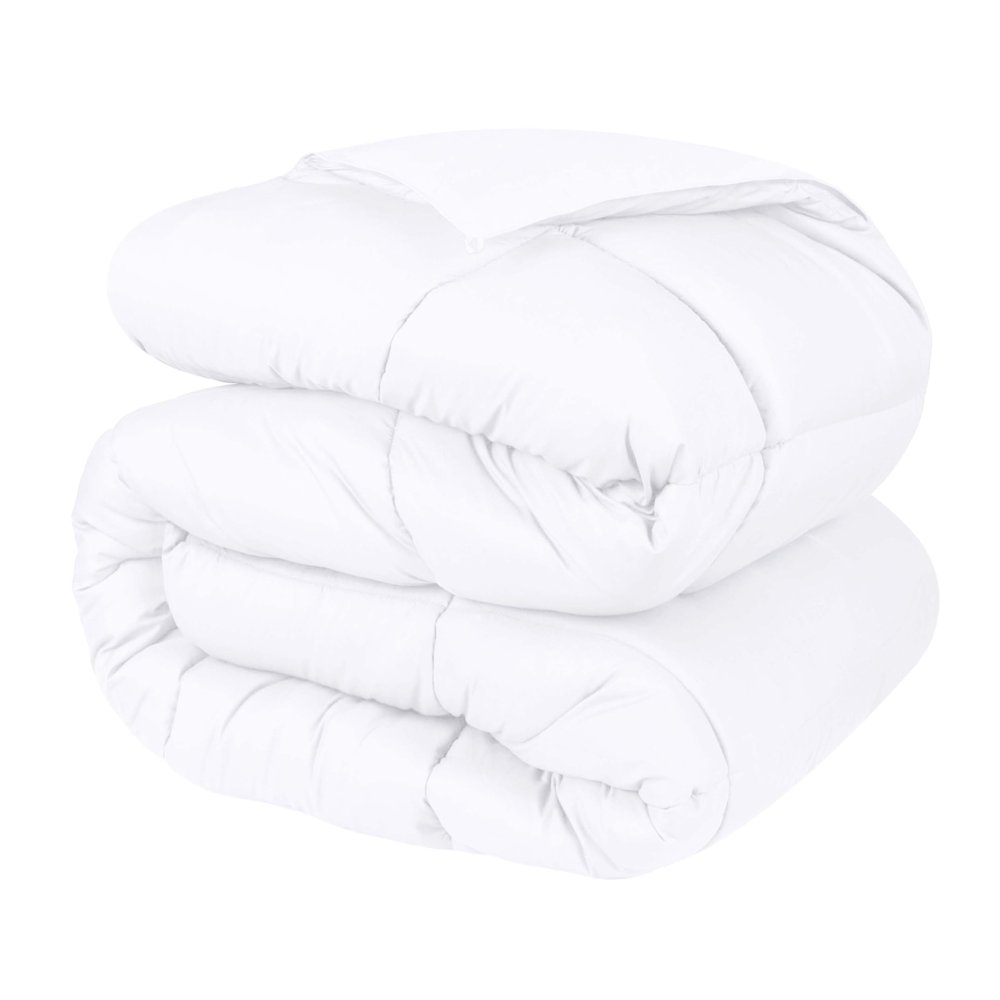 BLUENILEMILLS Brushed Microfiber Comforter, Down Alternative Bedding, Medium Weight, Ultra-Soft Bed Cover, Plush Duvet Insert, Oversized Blanket, Box Quilt, Reversible Comforter, Full/Queen, White