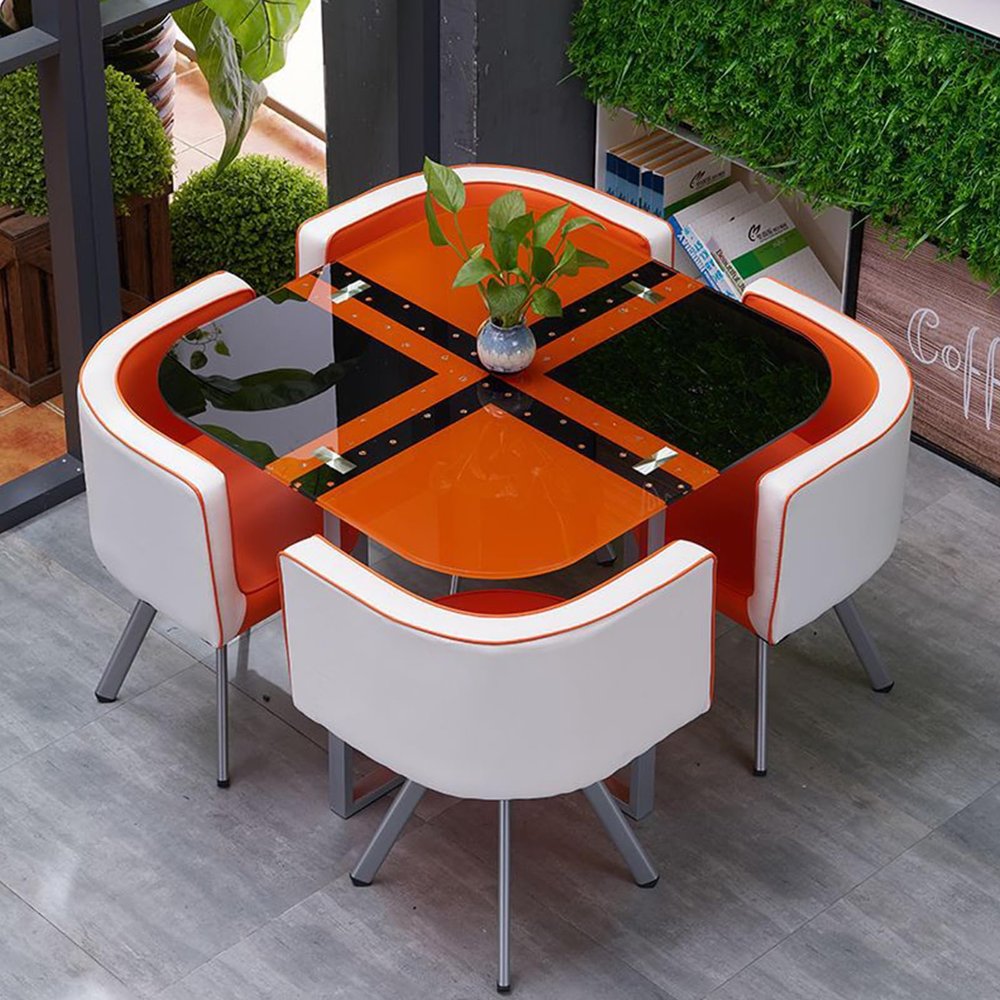 Topjia Tempered Glass Round Dining Table Set for 4, 5 Pieces Round/Square Clear Small Meeting Room Table Set,Modern 1 Table 4 Chairs Chair Set for Kitchen Lounge Living Room, 1722964