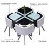Topjia Tempered Glass Round Dining Table Set for 4, 5 Pieces Round/Square Clear Small Meeting Room Table Set,Modern 1 Table 4 Chairs Chair Set for Kitchen Lounge Living Room, 1722964 view 4