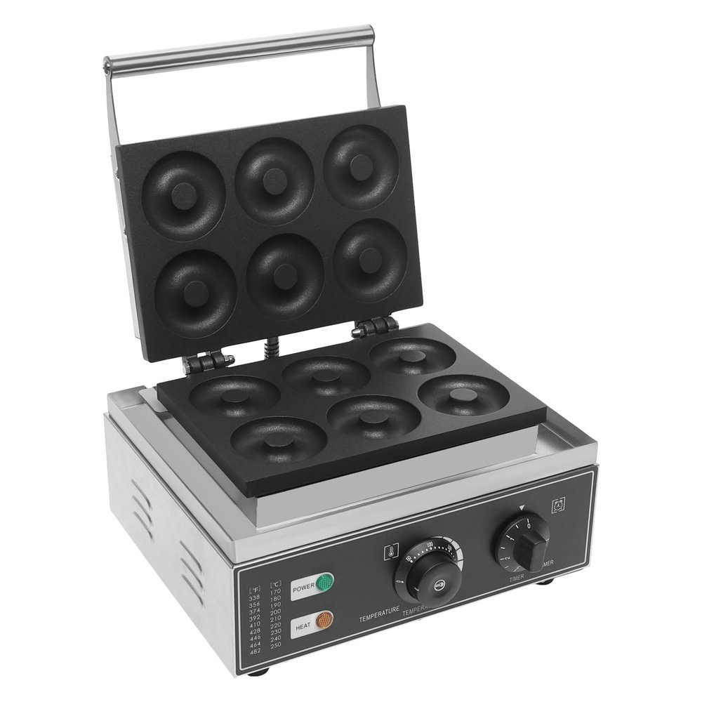 Commercial 6-Hole Donut Maker Machine Electric Nonstick Doughnut Making Machine Heating 50-300 Doughnut Maker Crepe Maker Waffle Maker Donut Fryer for Breakfast Snacks Desserts