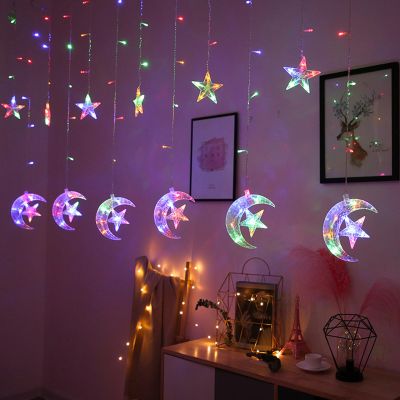 Chpbolly Ramadan Curtain String Lights 2024 Solar Outdoor Lights Ramadan Decorations Moons Stars Lights for Bedroom Wall, Wedding, Outdoor Party, Ramadan Decorations8.2ft