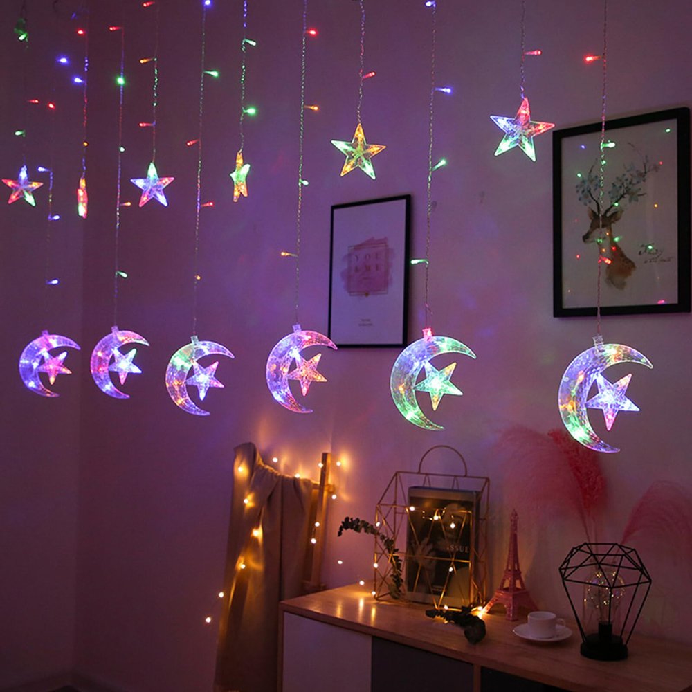 Chpbolly Ramadan Curtain String Lights 2024 Solar Outdoor Lights Ramadan Decorations Moons Stars Lights for Bedroom Wall, Wedding, Outdoor Party, Ramadan Decorations8.2ft