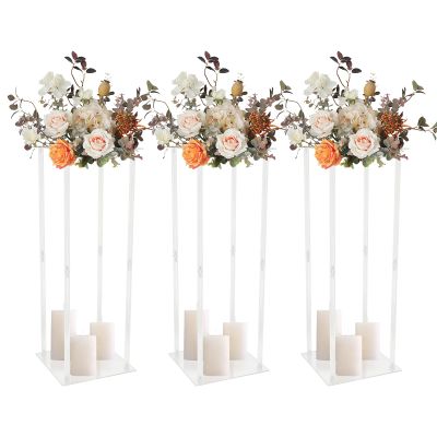 3Pcs Acrylic Flower Stand,Centerpiece Wedding Decoration Wedding Flower Stand Rack Vase Stand Pillar Square Props for Wedding Party Table Decoration Supply