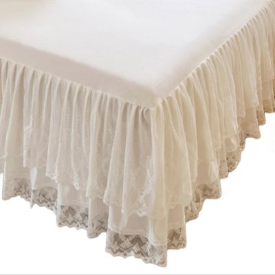 Romantic Summer Ruffled Bed Skirt with Sheet,Dust Ruffle Bedskirt with Two Lace Layers,17.7" Drop