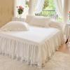 Romantic Summer Ruffled Bed Skirt with Sheet,Dust Ruffle Bedskirt with Two Lace Layers,17.7" Drop view 3